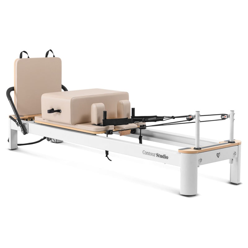 lifespan fitness contour studio commercial pilates reformer beige front view