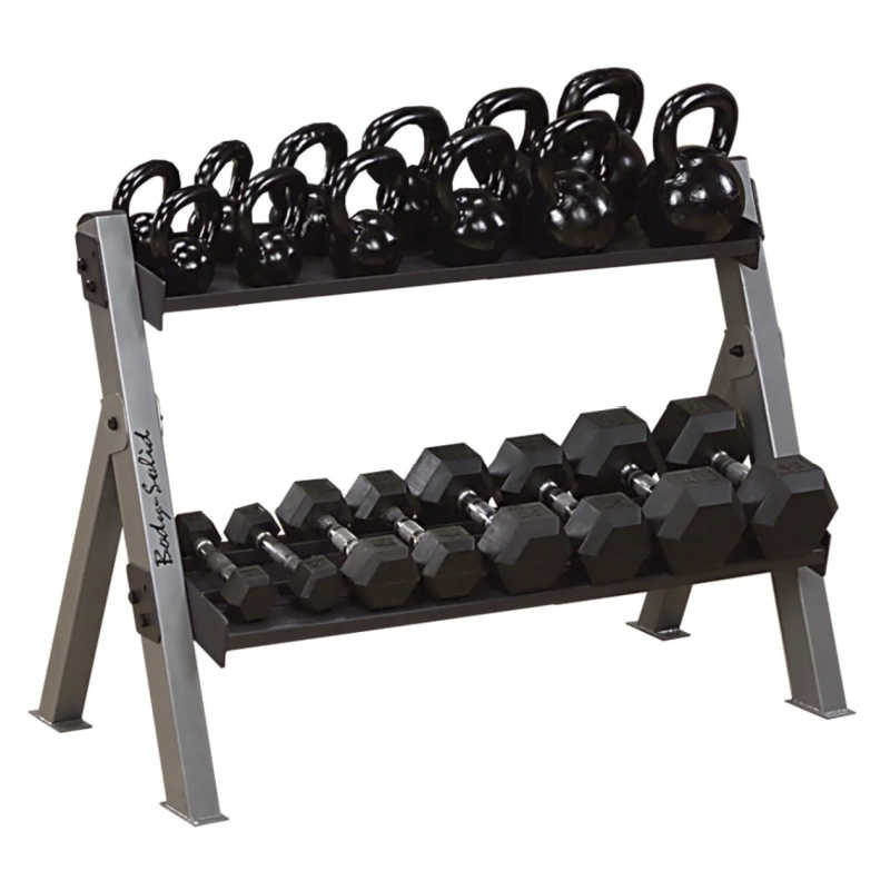 Body-Solid 2 Tier Dumbbell / Kettlebell Rack full 
