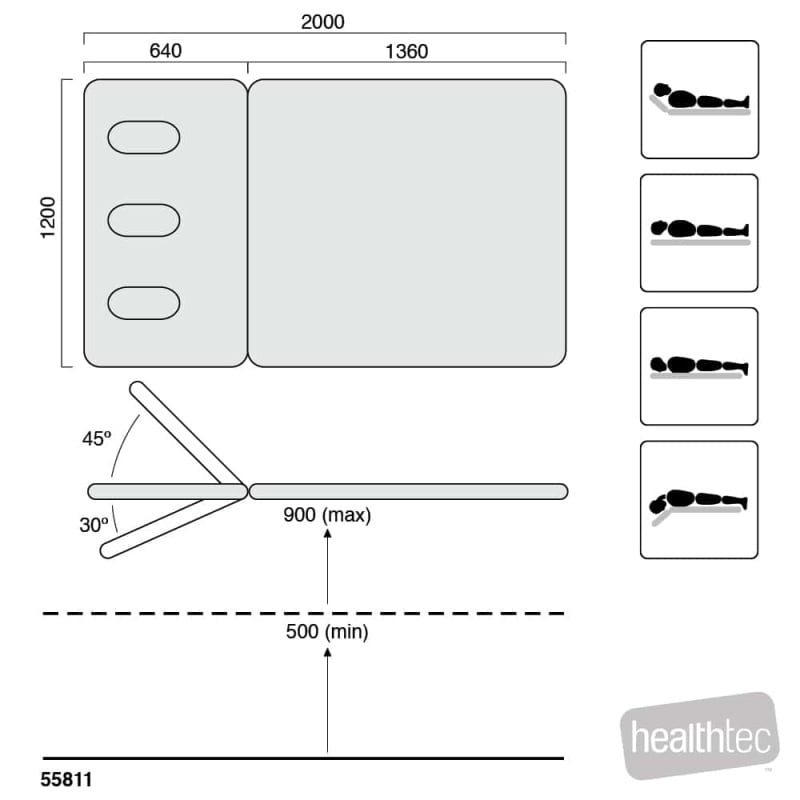 HT Hi-Capacity Bobath Plinth dimensions