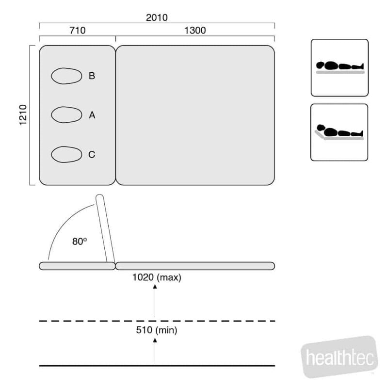 Healthtec Bariatric Neurological Bobath Plinth dimensions