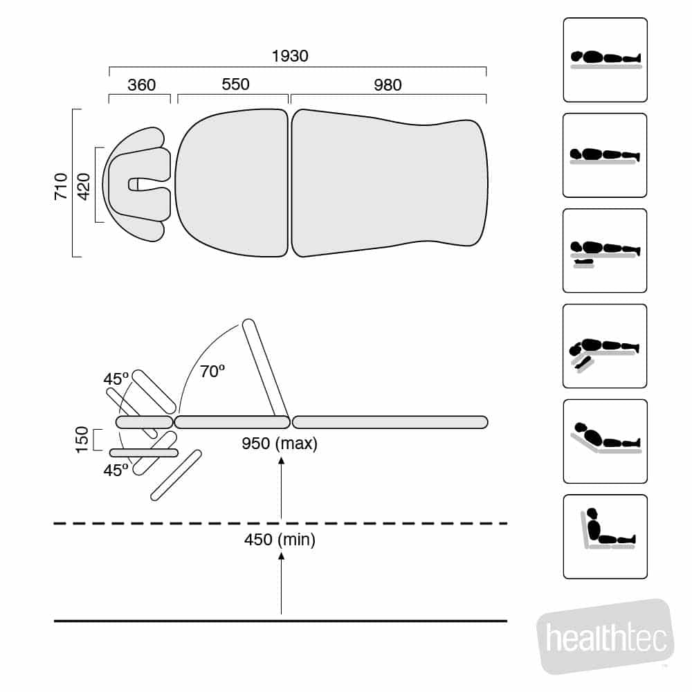 Healthtec SX Manipulation Table Two Section with Lift Up Back Rest