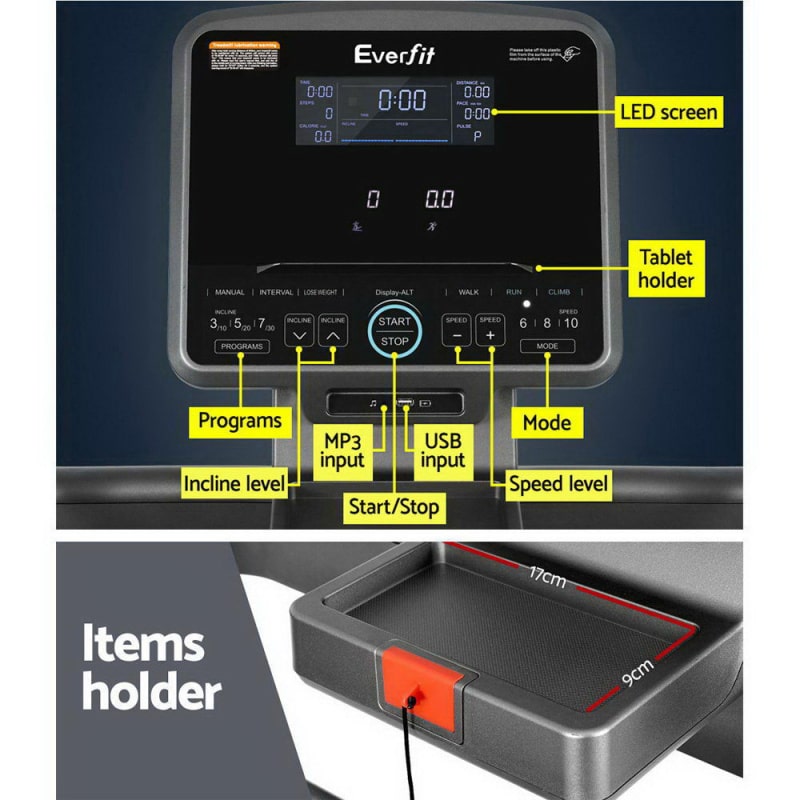 everfit electric incline treadmill screen infographic