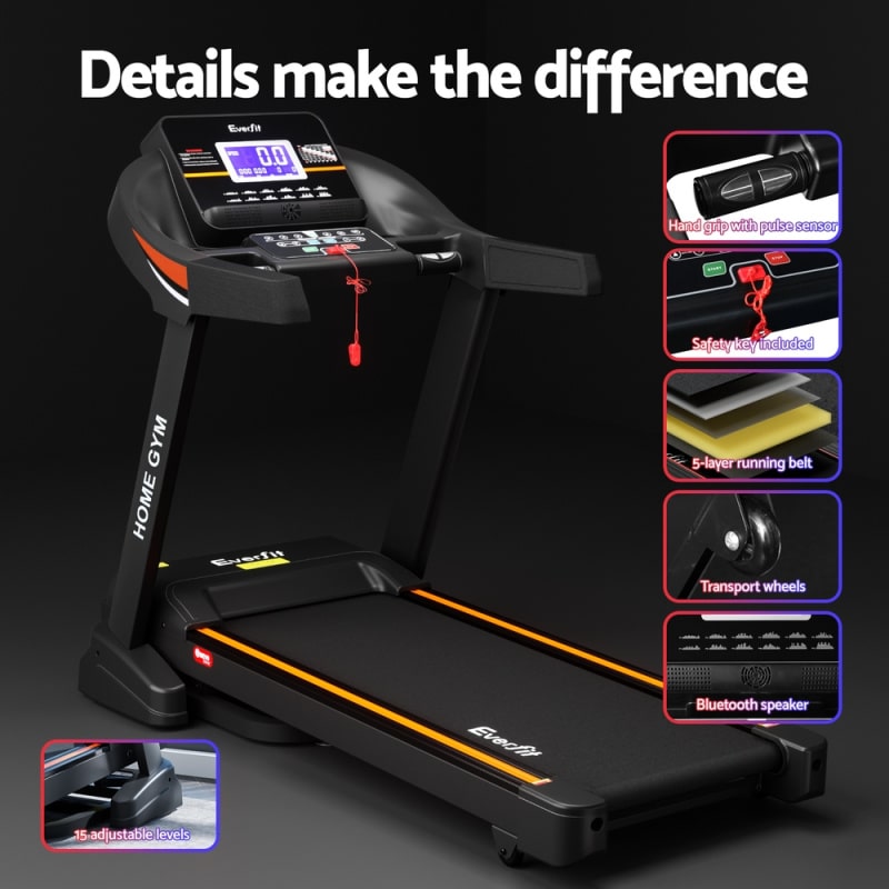everfit treadmill TMILL-480-M196-AUTO 490mm details infographic